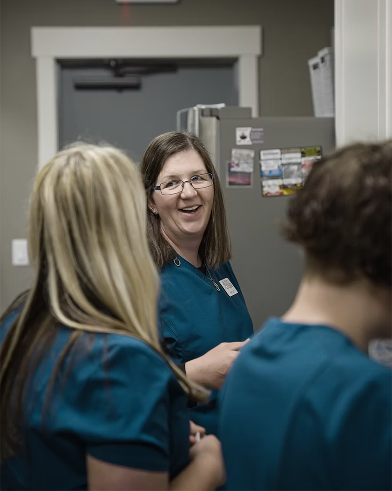Northern Hope Veterinary Care Team in their break room